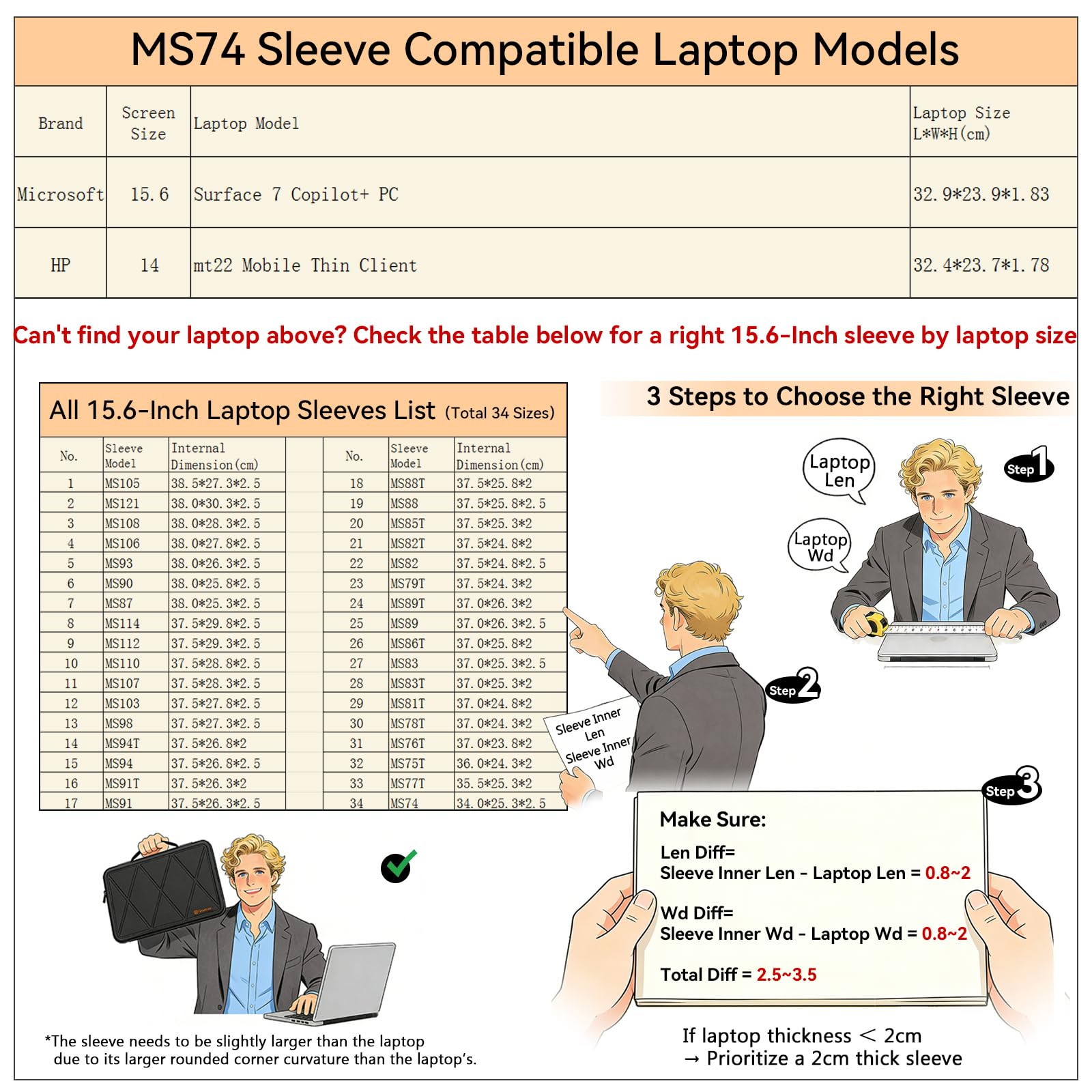 Smatree MS74 Protección rígida 14-15,6 Pulgadas Funda para portátil Compatible con HP mt22 Mobile Thin Client, para Microsoft Surface Laptop 7 Copilot+ PC