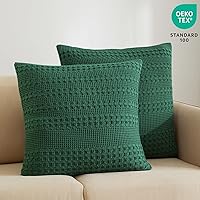 Vista 30 de PHF Fundas de almohada 100% algodón con tejido de gofre de 24 x 24 pulgadas, paquete de 2 fundas cuadradas para decoración elegante del hogar, sin