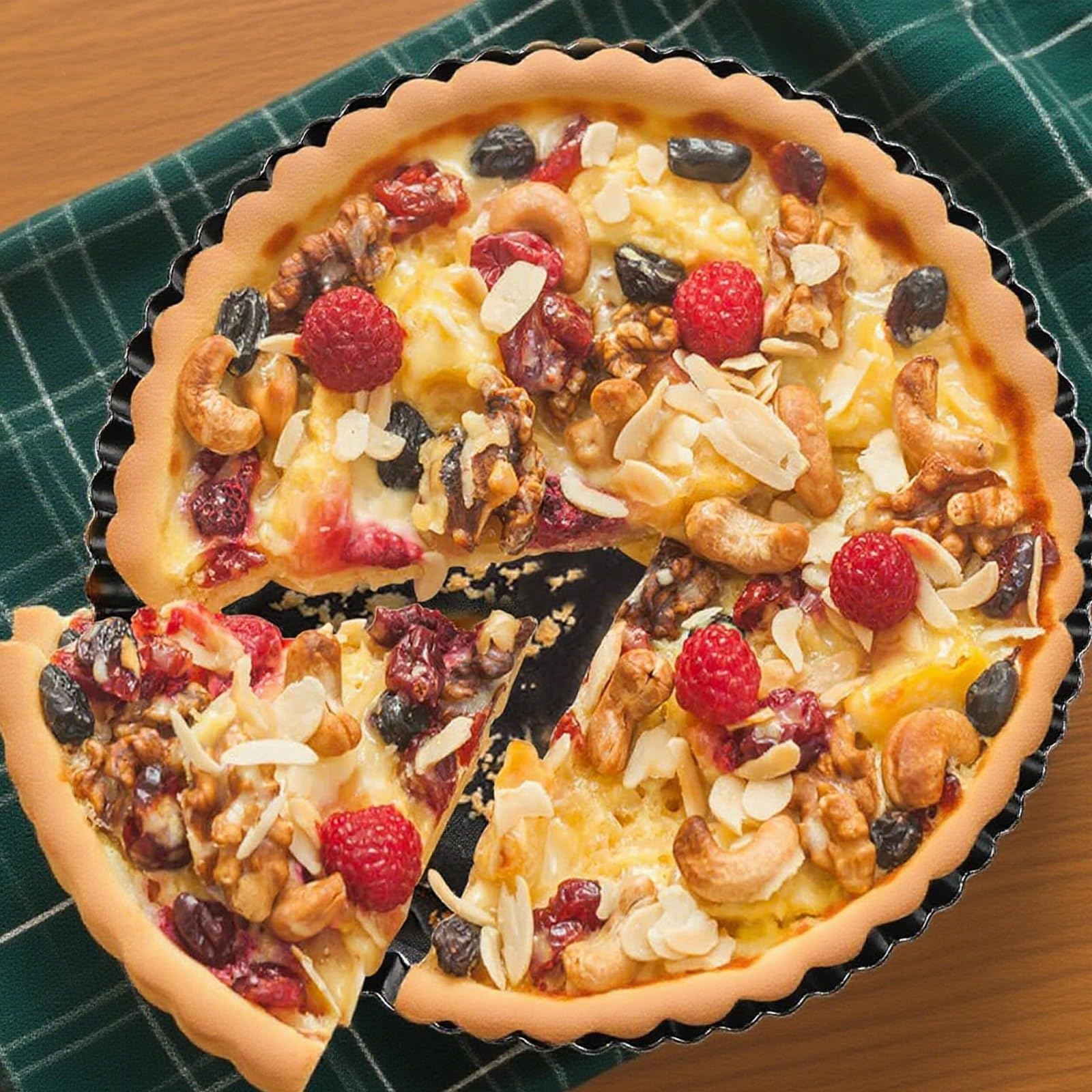 Lot de 2 moules à tarte, ronds, avec fond amovible, 24 x 5 cm, anti-adhésif, avec fond amovible, pour tarte, quiche, tarte