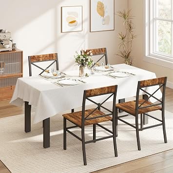 Zevemomo Dining Chair Set of 4, Farmhouse Chairs with Metal Frame, Brown