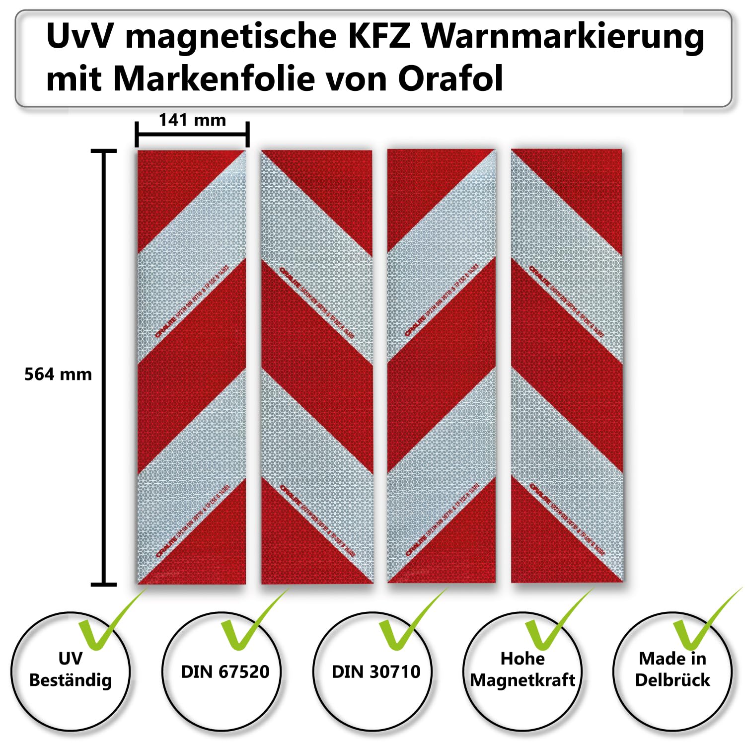 UvV-Shop Hochwertige Orafol Warnmarkierung Set magnetisch Kfz StVO Reflexfolie nach DIN 30710