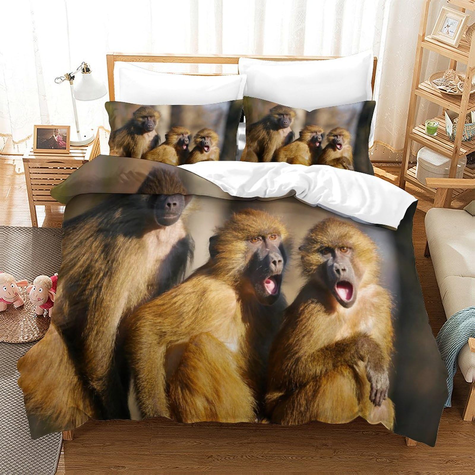 P1S9U7W5Y Realistic Jungle 3D Printed Monkey Duvet Cover Set 3pcs Microfiber Animal Bedding Double