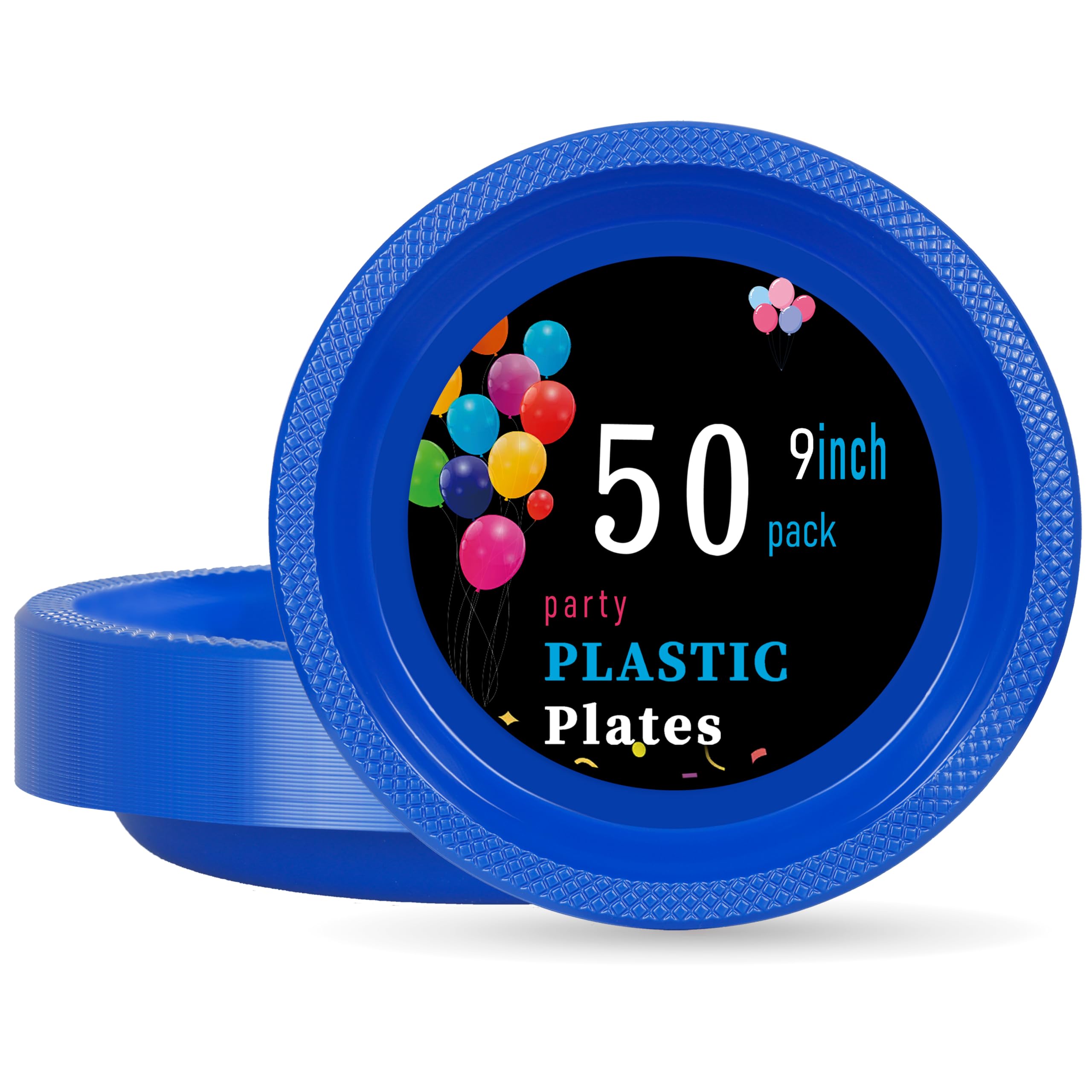 WELLIFE 9 Inch Royal Blue Plastic Plates 50 Count Disposable Plate for Party, Dessert Plates for Dinner Cake Salad Supplies Birthday