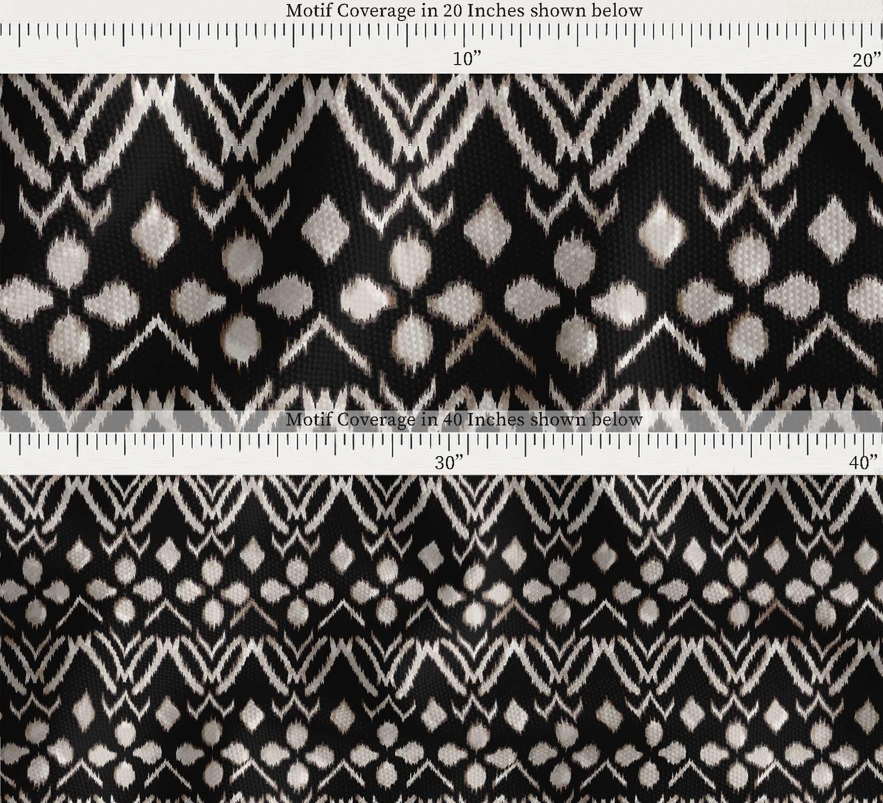 Soimoi Toile de coton imprimée | Ikat Design - Noir | 142 cm de large | Vendu au mètre | Tissu d'ameublement et de loisirs créatifs très résistant