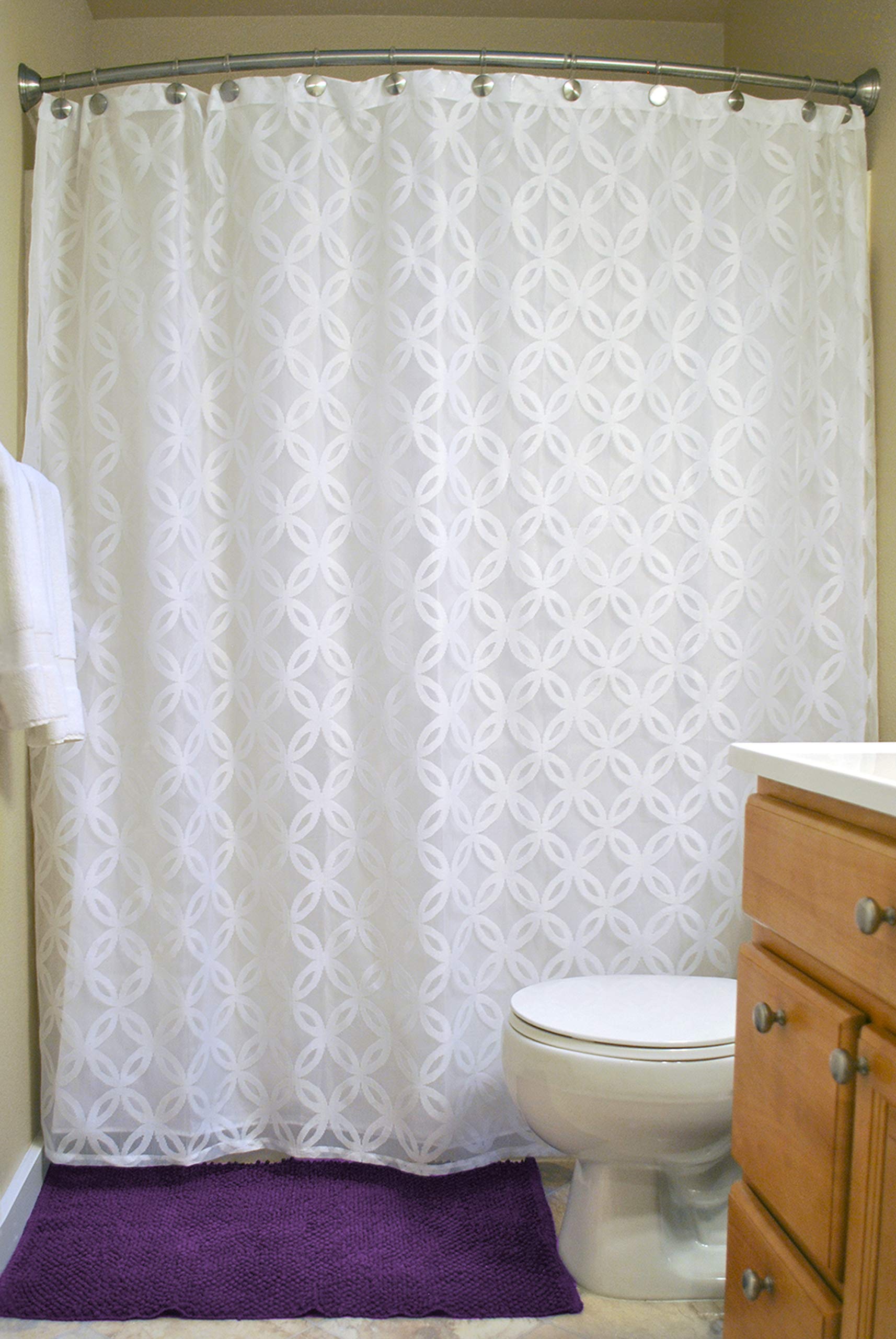 DII Everyday 100% Polyester Extra Long Bath Fabric Shower Curtain for Bathroom 72x72 - White Lattice Lace - Image 3