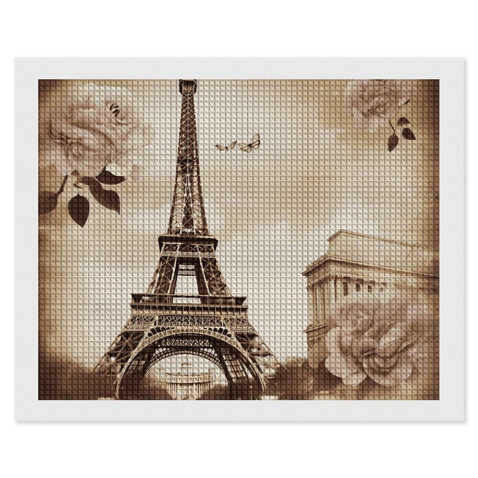 Diamond Painting Kits for Adults - DIY Diamond Art Kits for Beginners - Full 5D Paint Drill Diamond Dots Paintings- Vintage Paris Eiffel Tower Butterfly Diamonds Pictures Gem Art And Craft Wall Decor