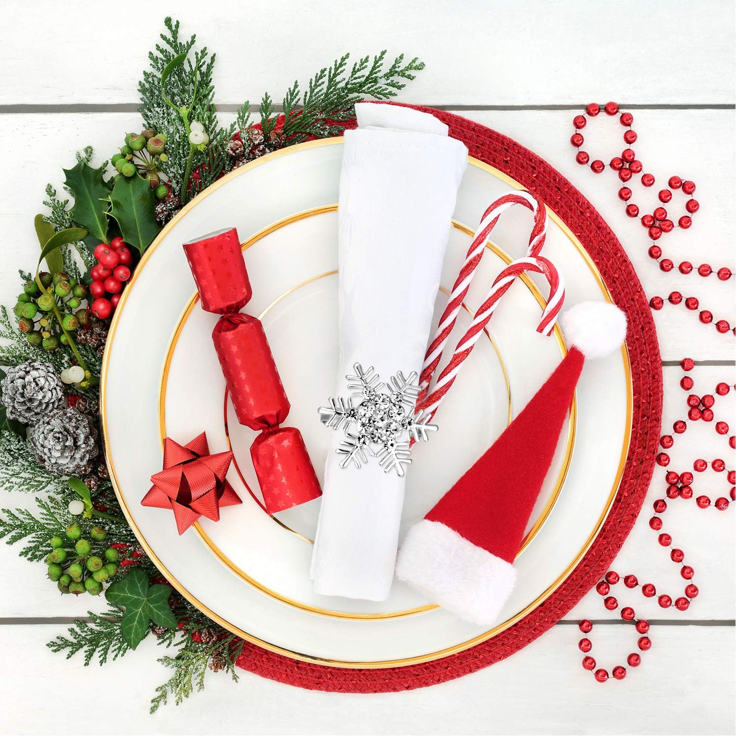 Christmas Napkin Rings Set of 12, Elk Chic Silver Napkin Rings and Rhinestone Snowflake Napkin Buckles Holder Rings for Wedding Birthday Dinner Christmas Party Supplies(Silver) : Home & Kitchen