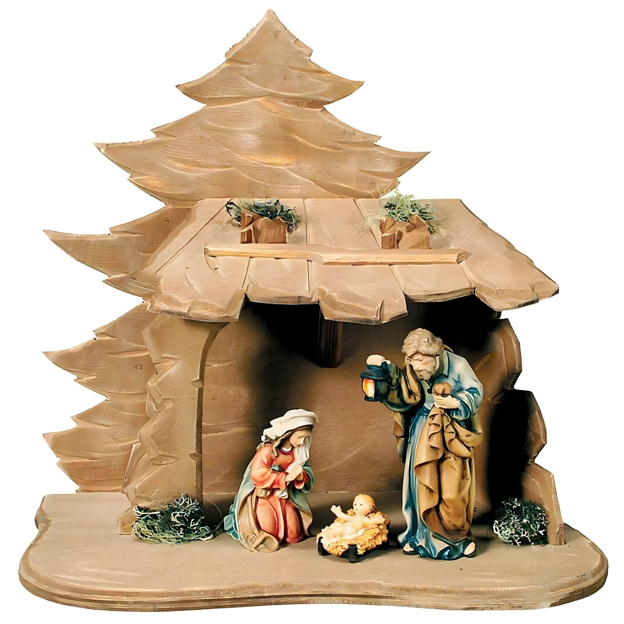 Dolfi Holy Family Nativity with Wooden Stable - Natural Maple Wood
