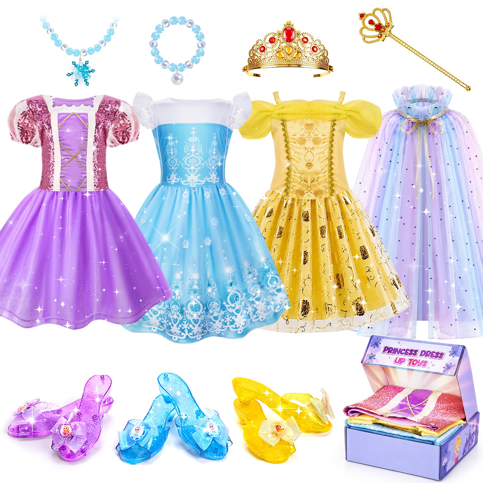 Meland Princess Dress Up for Girls with Shoes & Toy, Gift for Girls 3 4 5 6