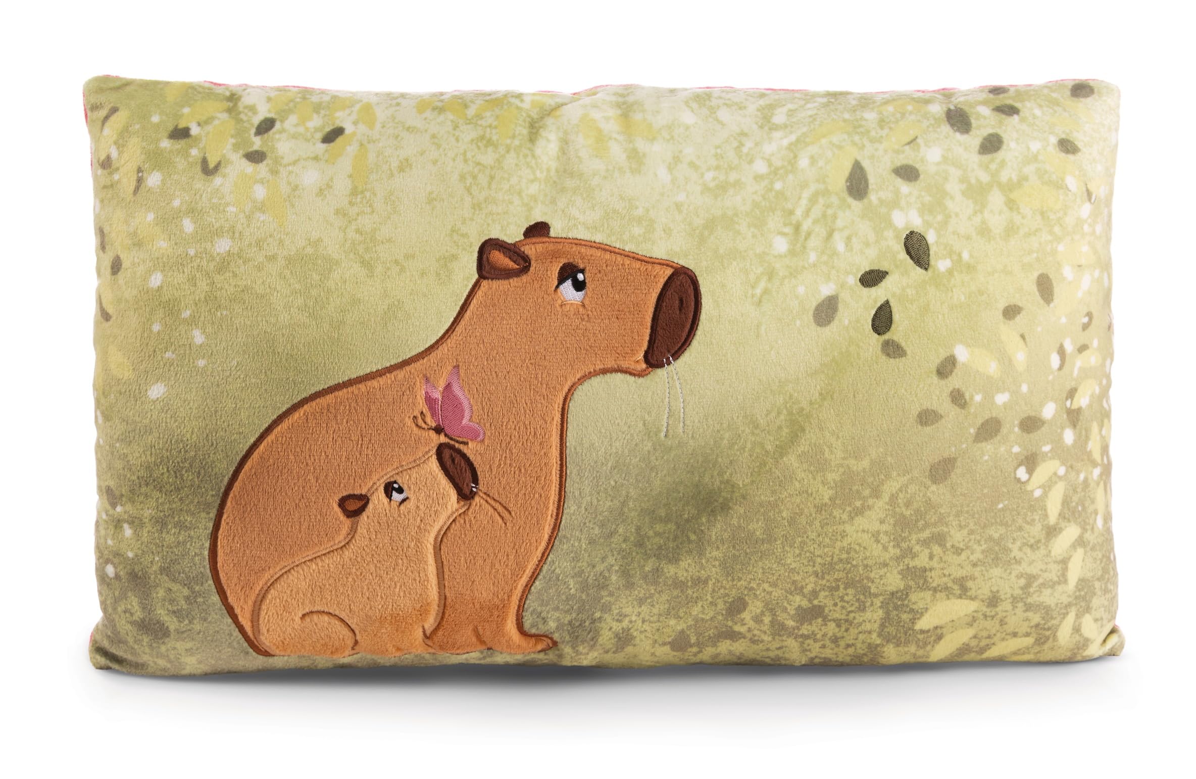 NICI Cuddly Cushion Capybara Capy-Barbara 43 x 25cm - Fluffy Capybara Cuddly Toy Pillow for Girls, Boys & Babies - Green, Modern, Animal Leaf Pattern - 61226