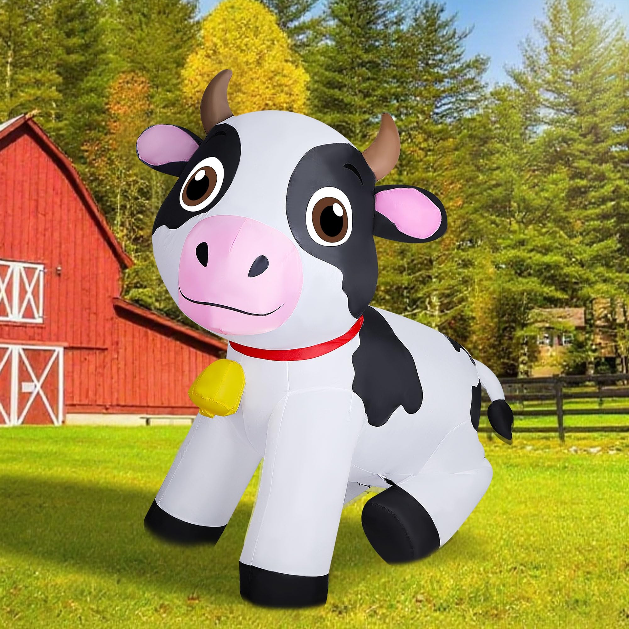 Lulu Home Aufblasbare Kuh für den Außenbereich, integrierte LED-Lichter, für drinnen und draußen, aufblasbar, für den Urlaub, Frühlingsdekorationen für Garten, Bauernhof, Motto-Party, Hof, Rasen