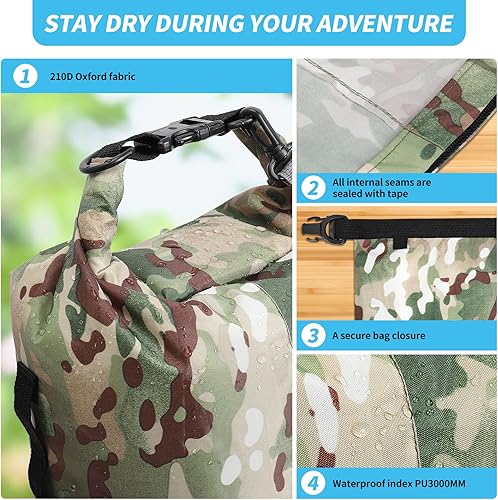 Miniatura 4 de Bolsas secas impermeables, bolsas secas de camuflaje pequeñas y ligeras con correa para tabla de remo, kayak, pesca, camping, senderismo (10 litros)