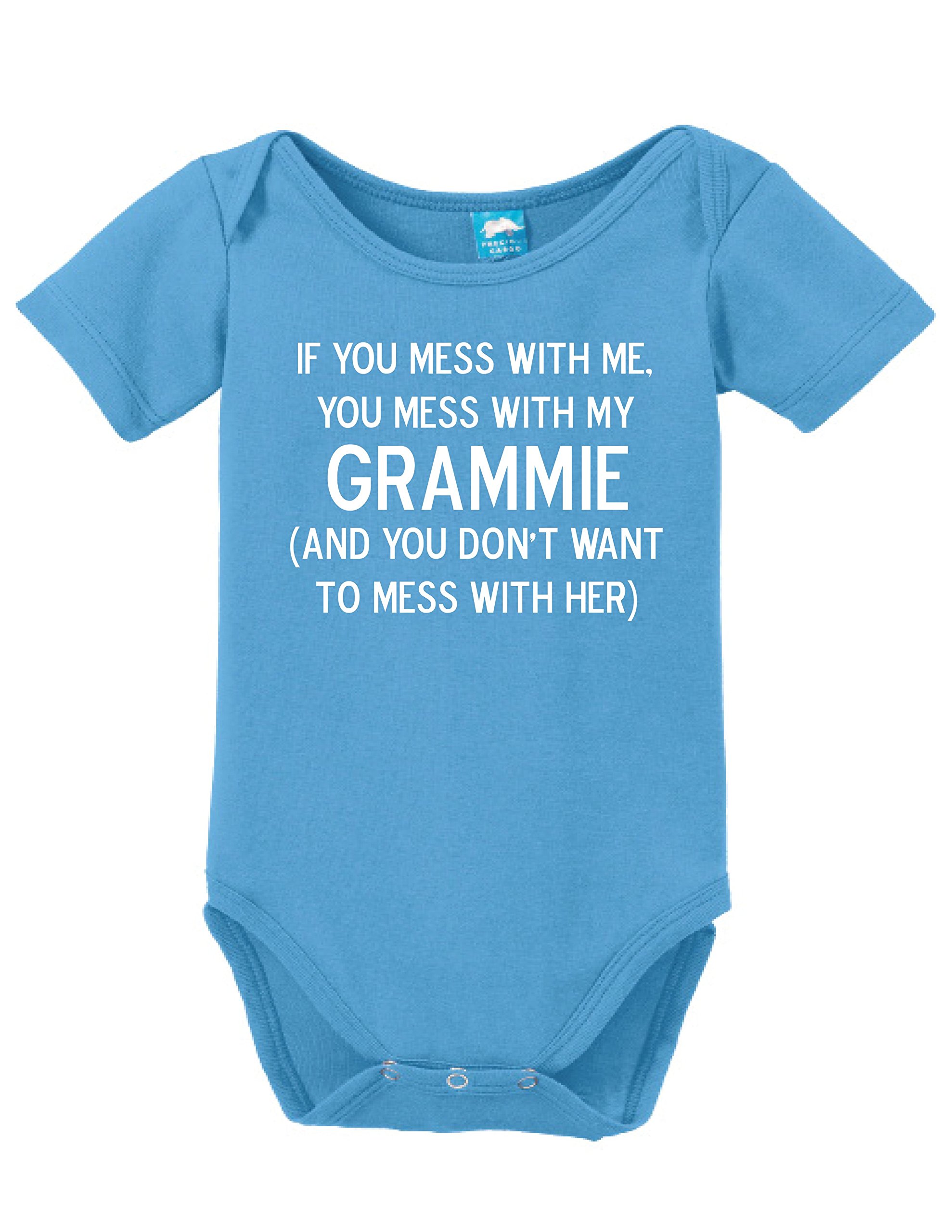Mess With Me Mess With My Grammie Printed Infant Bodysuit Baby Romper Light Blu...