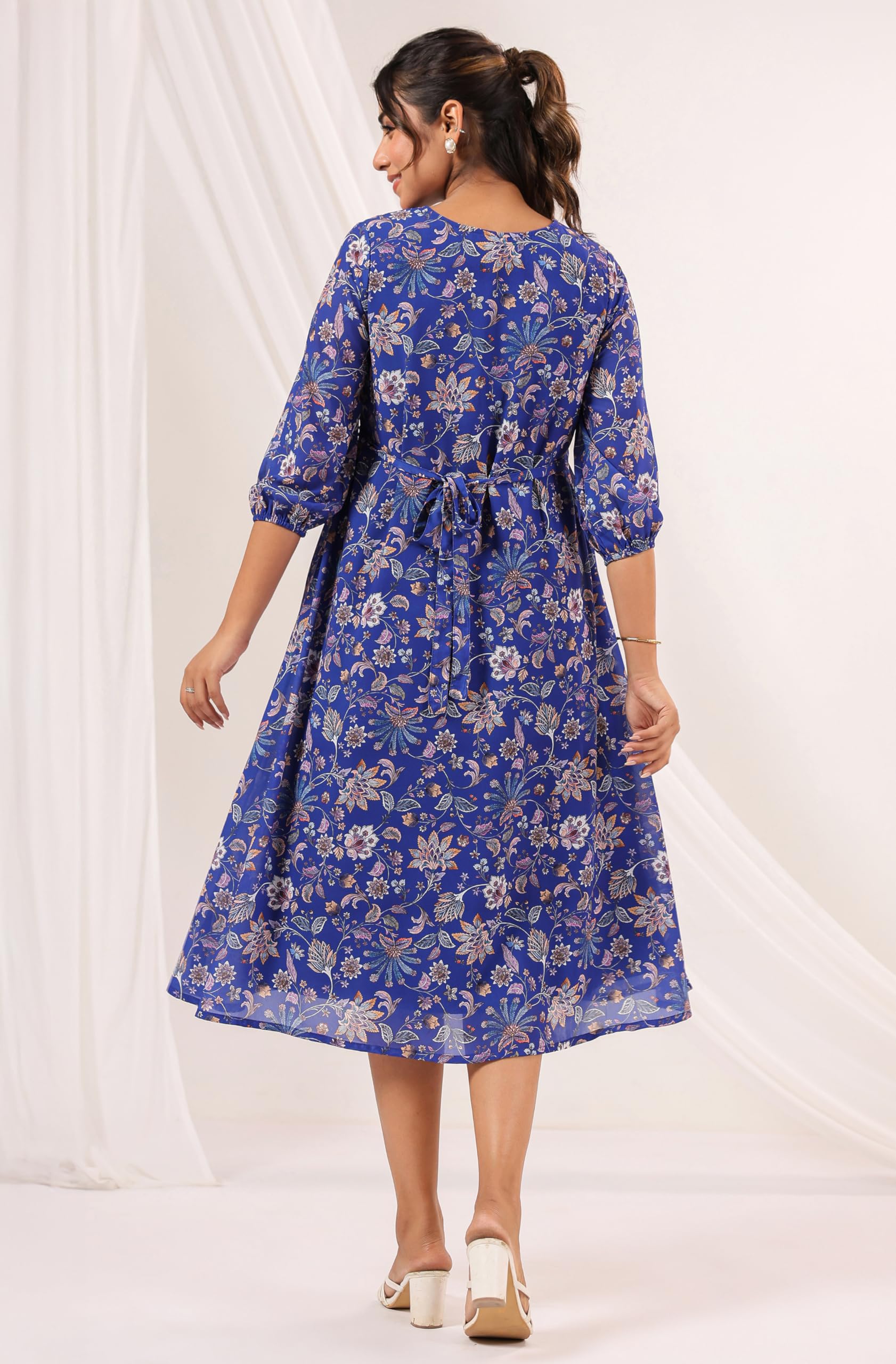 Janasya Georgette Robe trapèze pour femme avec motif floral