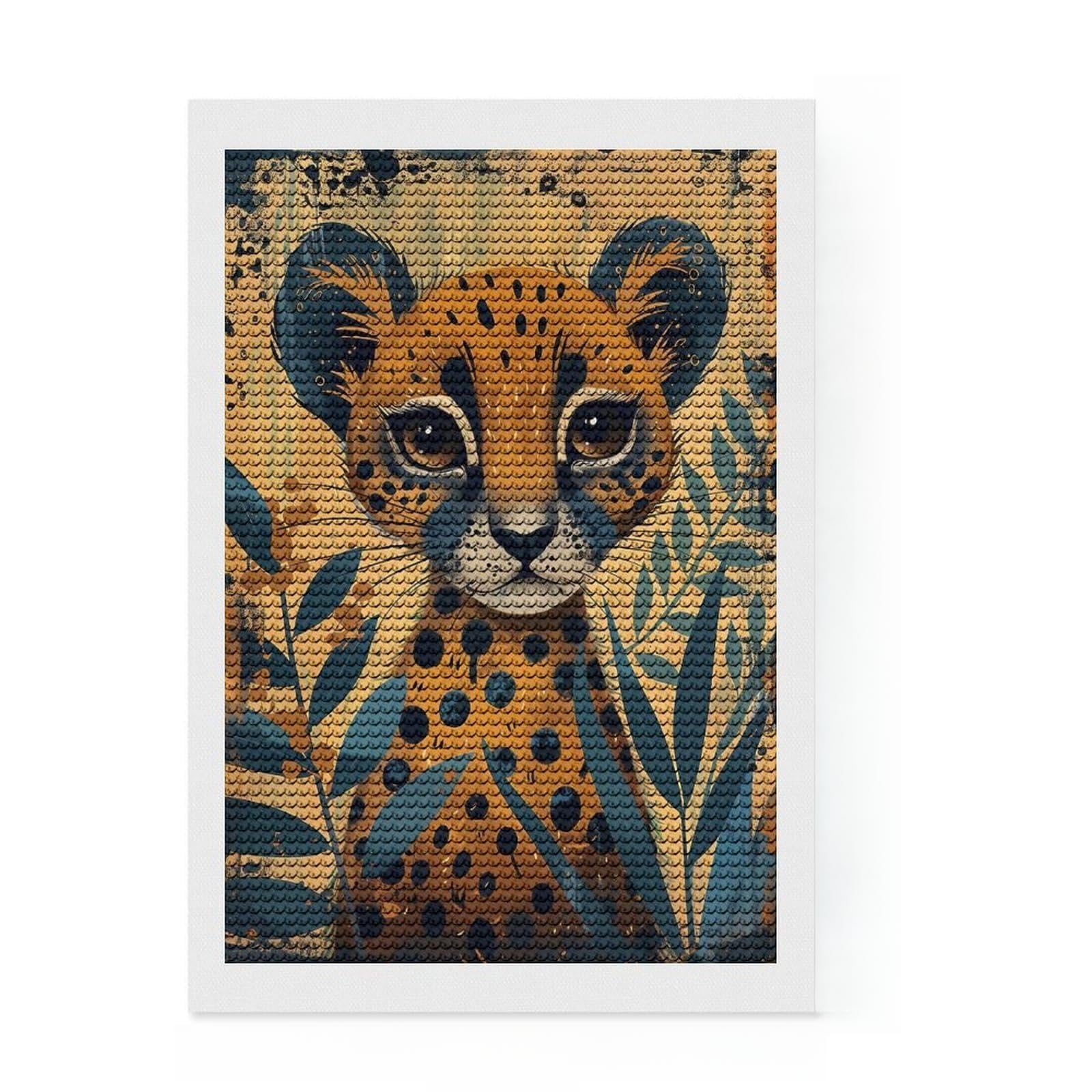 Junmoney Cheetah Abstract Painting Round Drill Diamond Painting 8"x12", for Adults, Stress Relief Craft, Artistic Hobby, Aesthetic Room Decor
