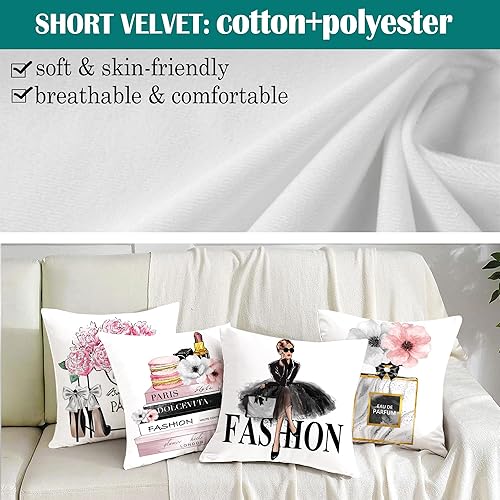 Miniatura 3 de Juego de 4 fundas de almohada rosas de 18 x 18 pulgadas, lindas fundas de almohada decorativas a la moda, fundas de almohada para cama, sofá, fundas