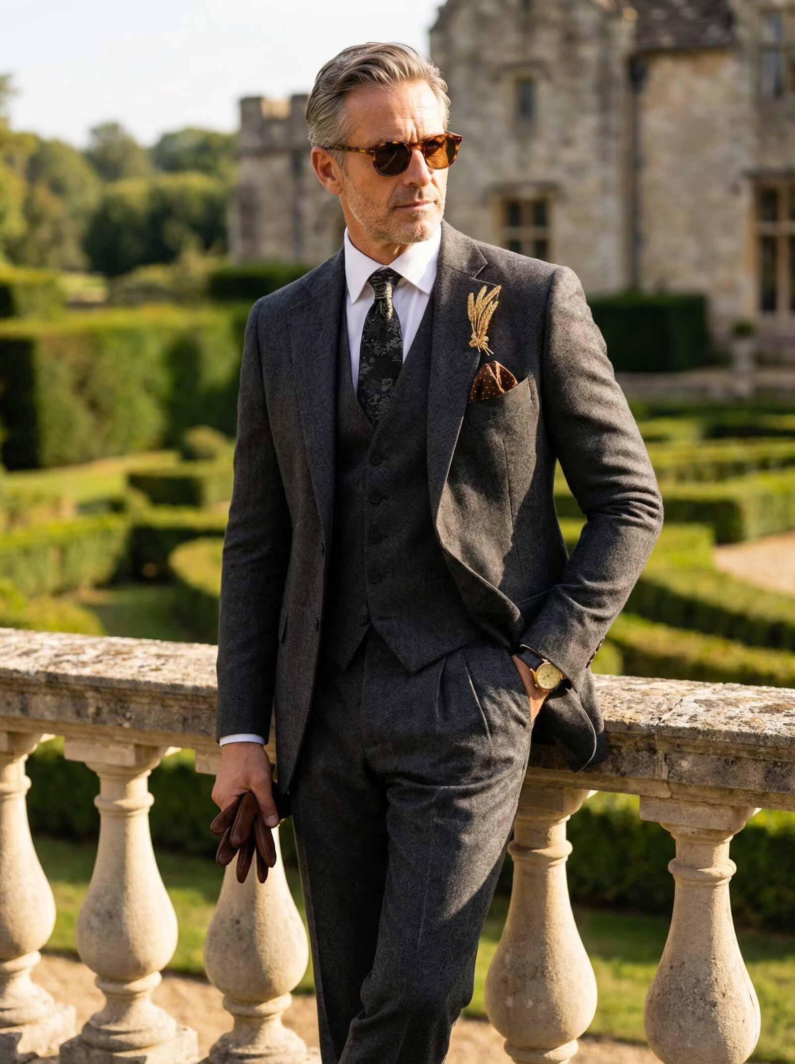 Abito da uomo retrò 3 pezzi tweed a spina di pesce abiti da uomo giacca di lana smoking sposi matrimonio blazer gilet pantaloni set ballo