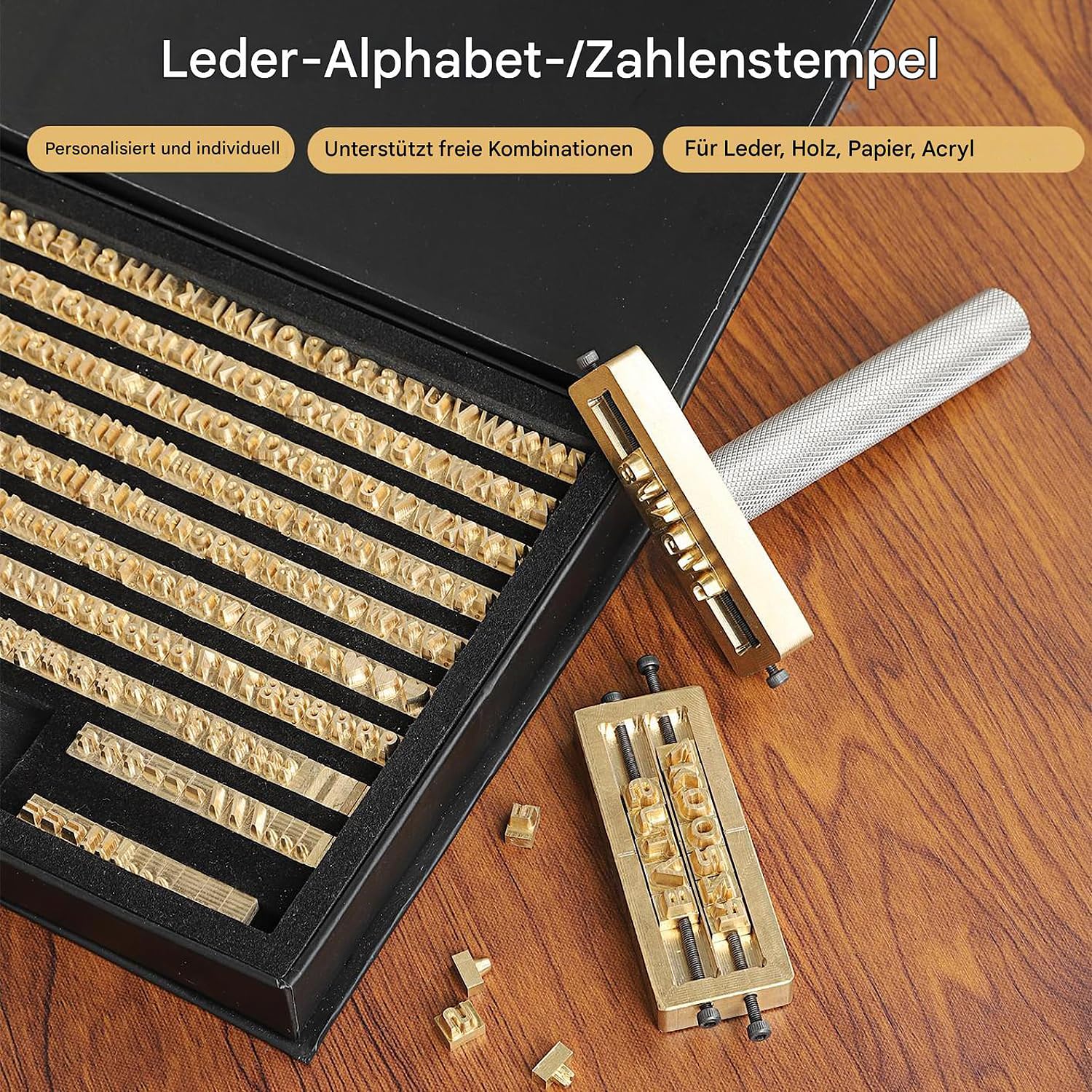 WUTA Messing Leder Stempel Set, Prägestempel Set für Leder, Metall & Schmuck, Zubehör für Folienprägmaschinen(1 Linie,T-Schlitz + Handstanzstange,2 Stück)