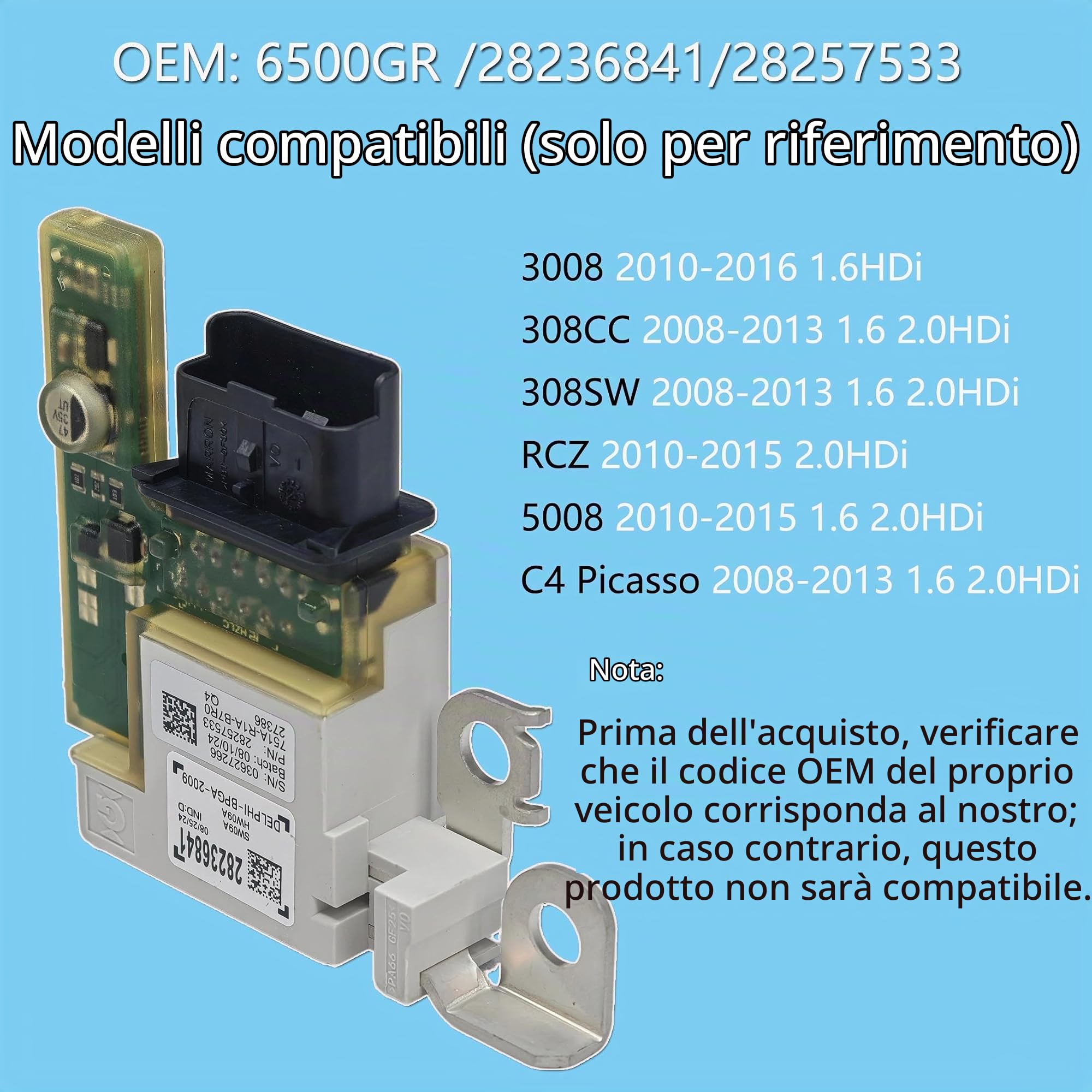 Heart Horse Scatola Fusibili Batteria Modulo Manager Battery Box 6500GR 28236841 Ricambio Scatola Fusibile per Peugeot 308SW 308CC 3008 RCZ 5008 C4 Picasso 1.6 2.0 HDi con Funzioni di Sicurezza