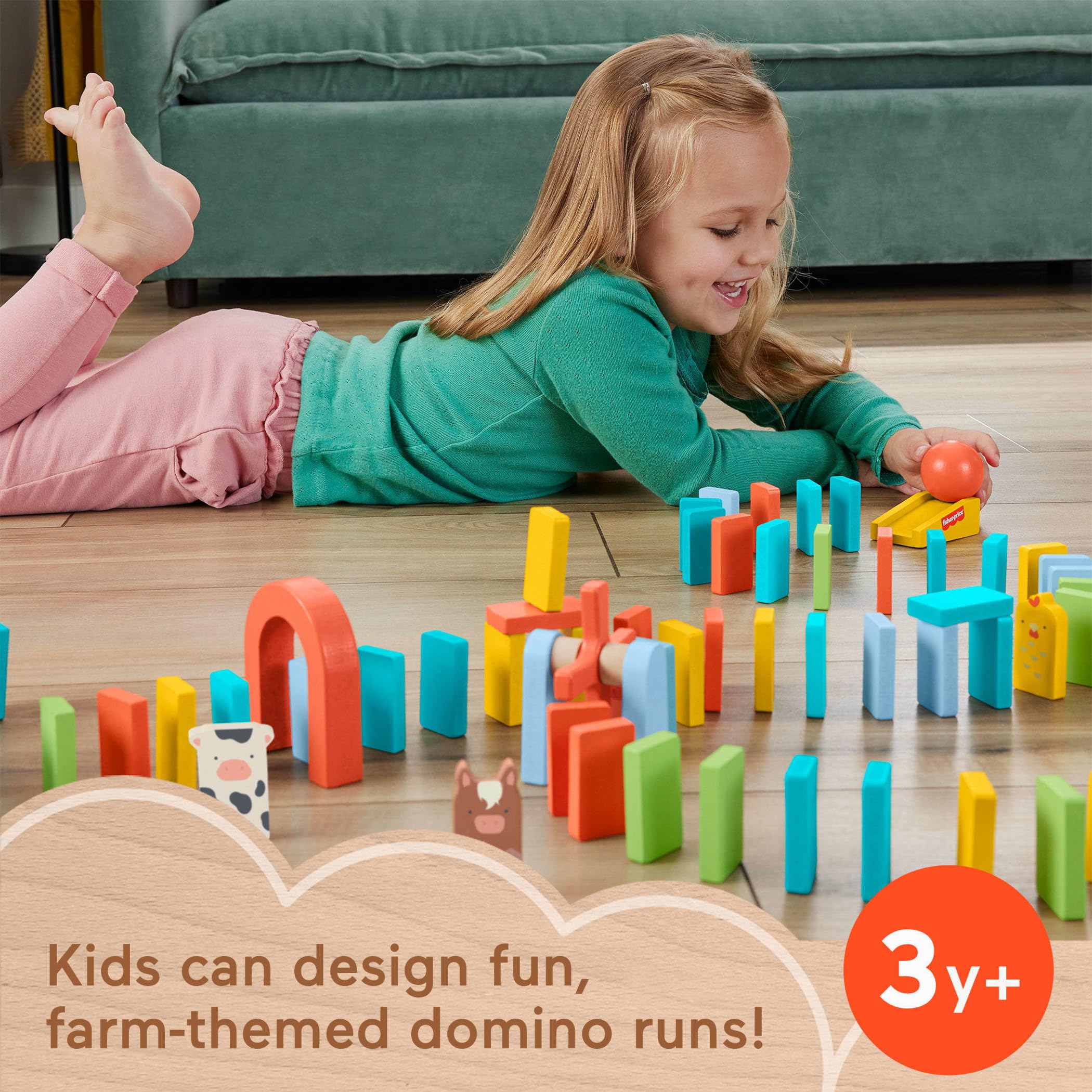 Fisher-Price Holz Vorschulspiel Domino Run Spielset, 72-teiliges Holzbauset für Kinder ab 3 Jahren