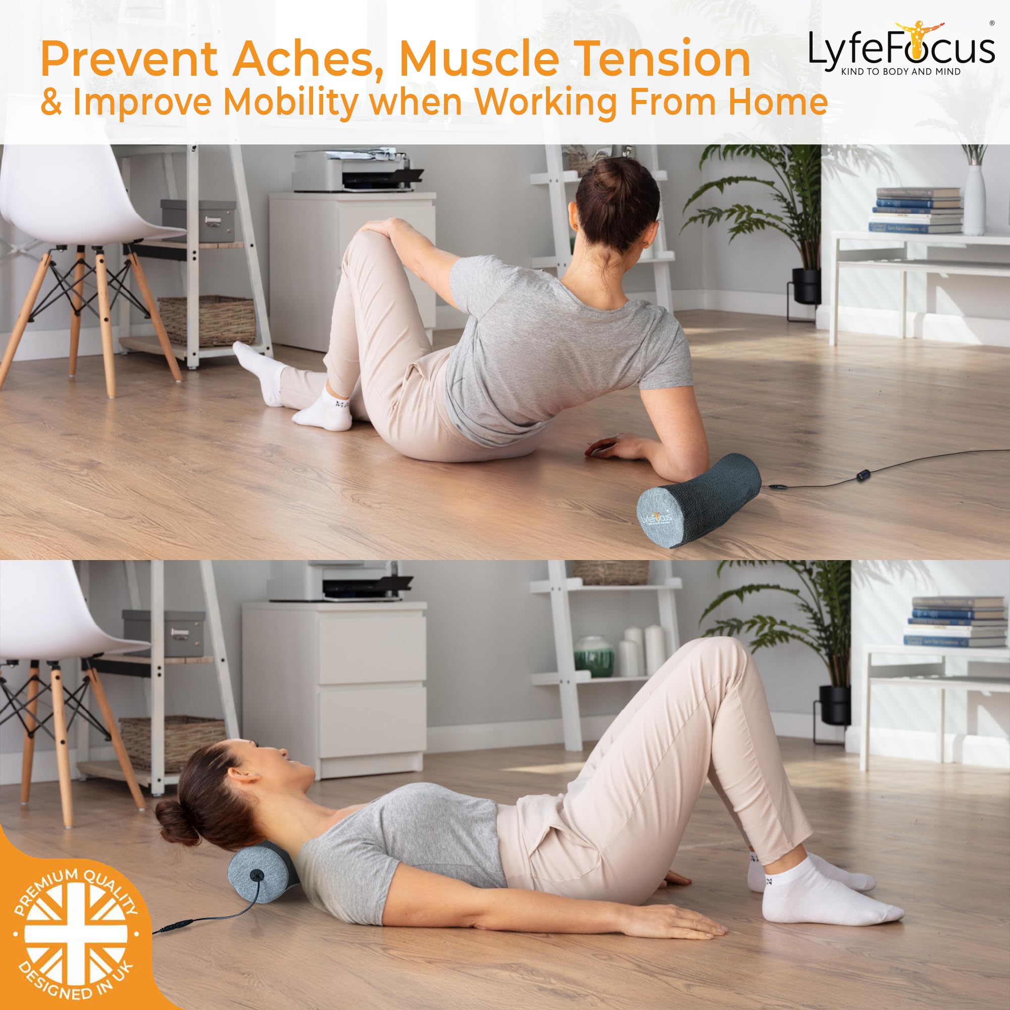 LyfeFocus Etireur de cou avec chaleur pour douleurs dorsales et cervicales – Correcteur de posture avec nœuds fermes conçus pour soulager les tensions musculaires Housse avec chaleur USB, contrôle et