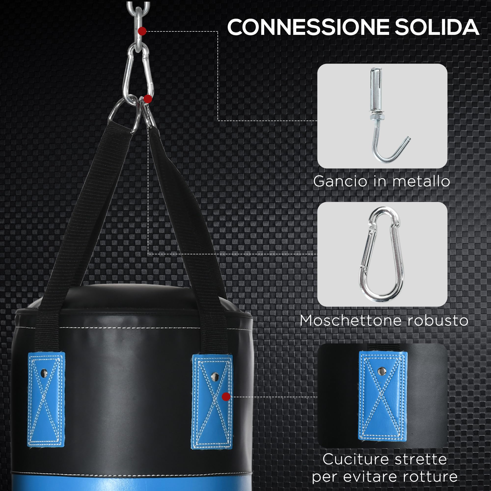 HOMCOM Set Sacco da Boxe Pieno da Appendere con Guantoni e Ganci, 102 cm Sacco per Pugilato e Kickboxing a 3 Strati con Borsa di Trasporto per Adulti, Blu