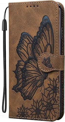 Miniatura 4 de Funda tipo cartera compatible con iPhone 15, piel sintética, diseño de mariposa, funda de silicona suave con tarjetero y función atril, cierre