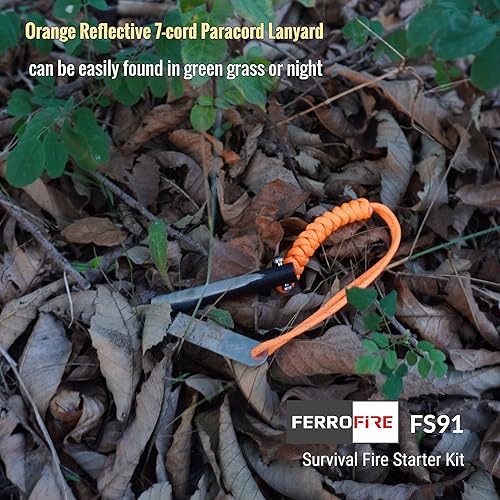 Miniatura 5 de FERROFIRE FS91 - Kit de iniciación de incendios de supervivencia extra grande de 916 x 4 pulgadas con varilla de ferroerio de acero de carburo de