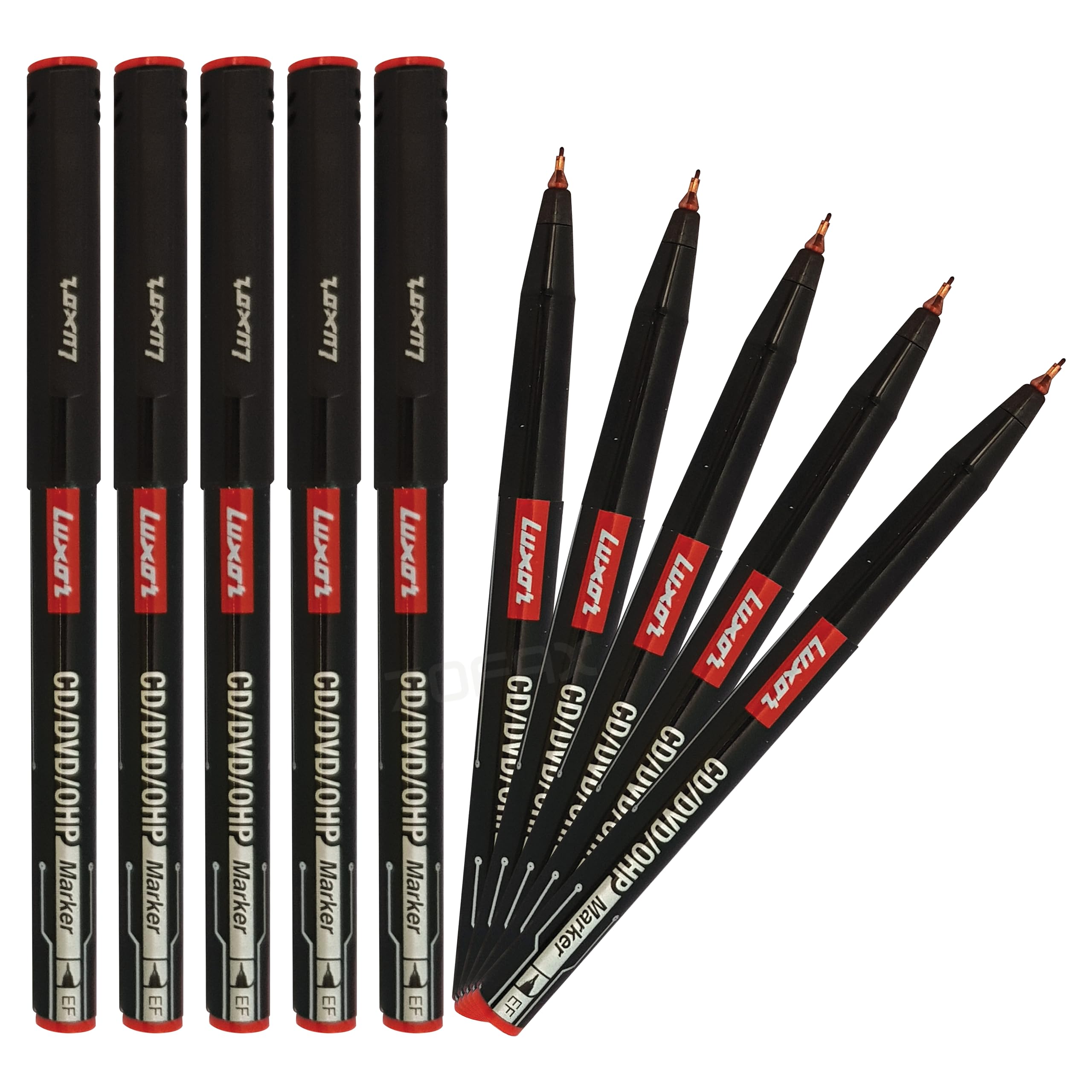 LUXEFIN Permanent Marker Pens, RED, Pack of 10, Extra Fine Tip, Write-4-All, Smooth Surface Markers, Waterproof Ink - Image 2