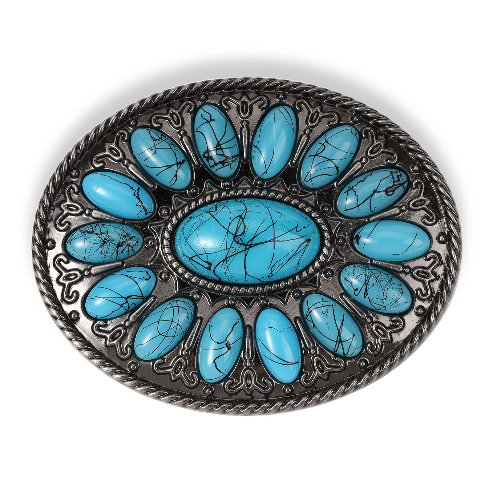 Mr.Jiang Vintage Turquoise Belt Buckle, Western Cowboy Belt Buckle, Oval Turquoise Buckle for Belt Adjustment, Accessory Fit for 1.5" Wide Belt, Ideal for Everyday Outfits and Casual Gatherings