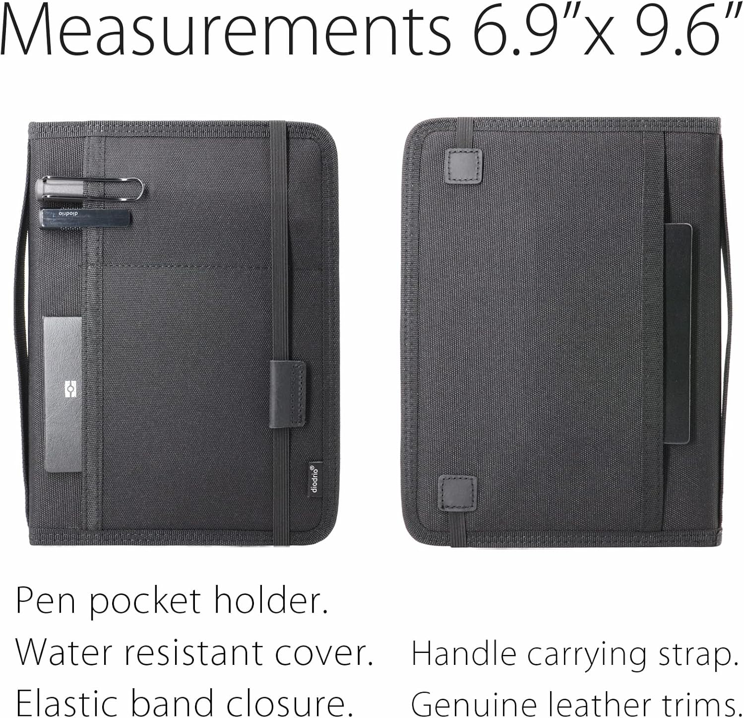 diodrio Journal Notebook Cover for Travel 5.5 x 8.25 A5 Moleskine LEUCHTTURM 1917 Journal Notebook Planner Sketchbook Legal Pad, refillable, Water Resistant, Elastic Band, Inner Pockets, Black