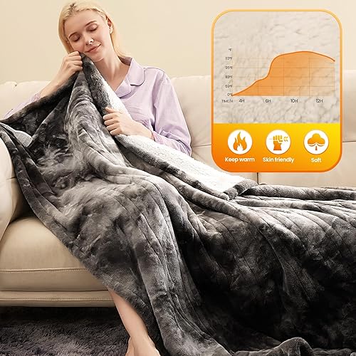 Miniatura 8 de MAXEVE Manta térmica eléctrica de 84 x 90 pulgadas, de piel sintética de conejo, con dos controladores, 6 niveles de calefacción y apagado