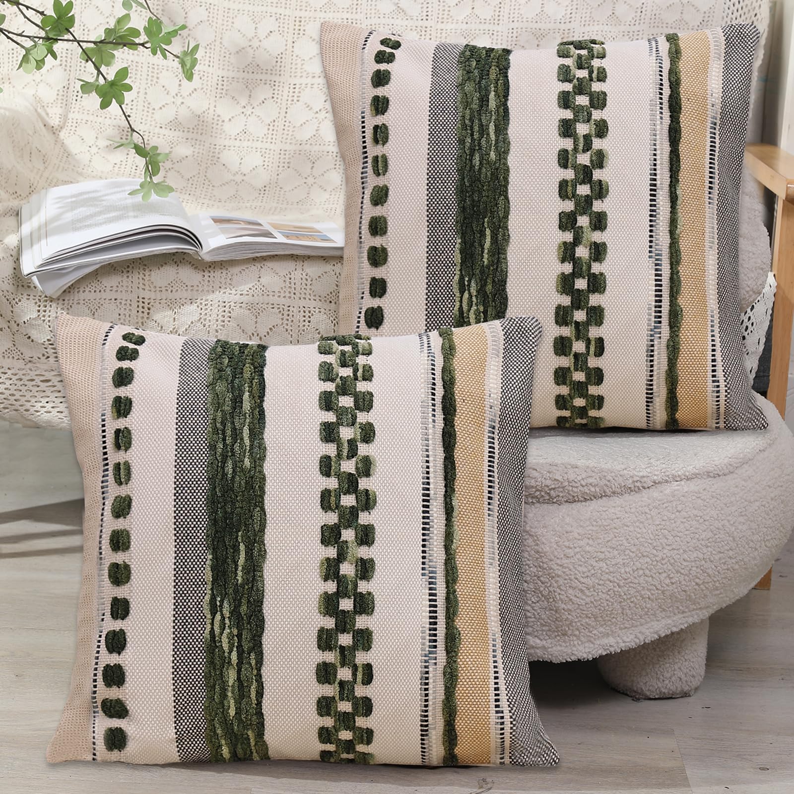 Housses de coussin haut de gamme style rustique chic vert foncé 45x45 cm