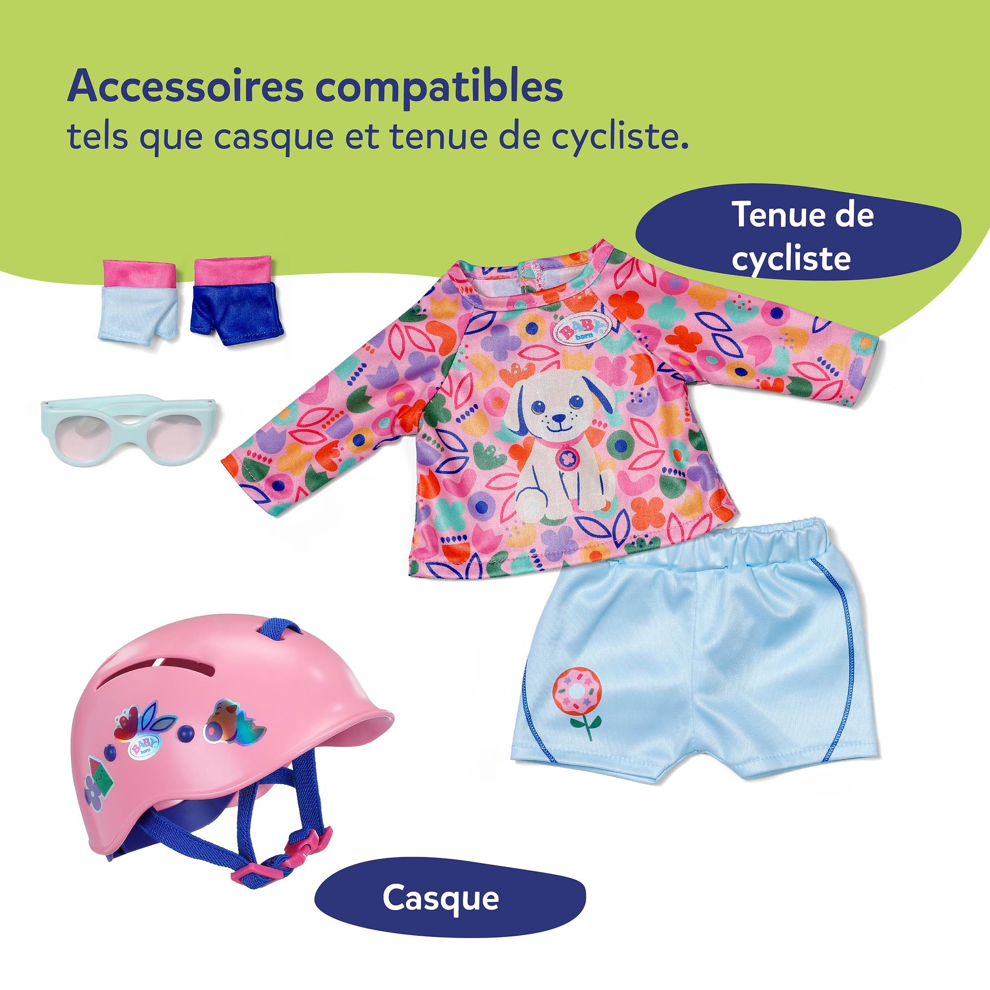 BABY born Vélo avec Lucky, vélo pour poupée avec Panier, Guidon et Autocollants