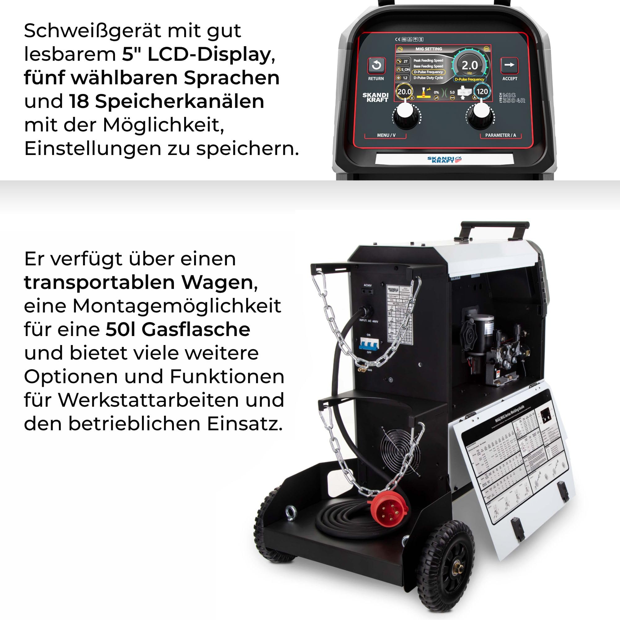 iTECH MIG 350 4R — Saldatrice 350A 400V doppio impulso, trainafilo a 4 rulli