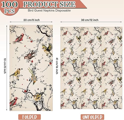 Miniatura 2 de Pajean 120 servilletas de 3 capas de papel de pájaros, toallas de mano de papel para cena, servilletas de papel decorativas para baño, tocador,