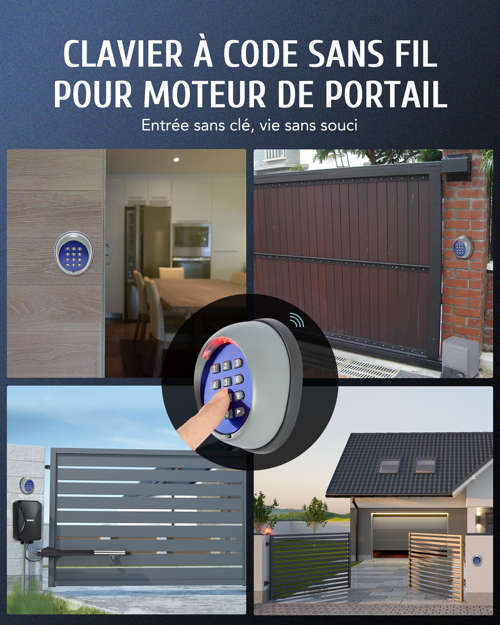 CO-Z Clavier à Code sans Fil pour Système de Sécurité Moteur Ouverture de Portail Domestique Portée 200m Porte Intelligente Intérieur et Extérieur Serrure de Porte sans Clé 433.92MHz