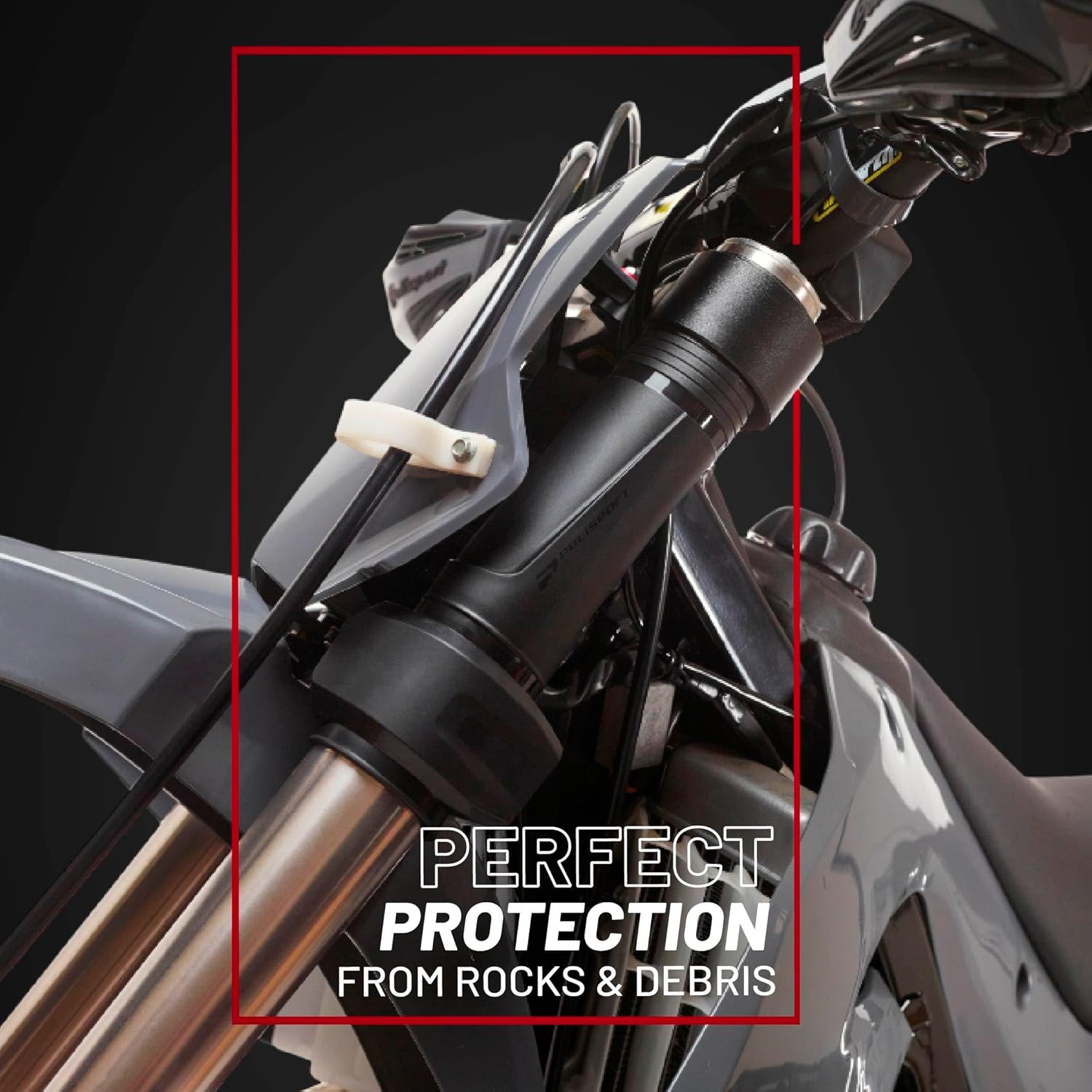 Polisport Lower Triple Clamp Guard - Durable Plastic Protection for Dirt Bike Forks, Universal Fit with Pre-Cut Lines, Foam Strips to Prevent Scratches, Easy Install in Under 1 Minute - Black