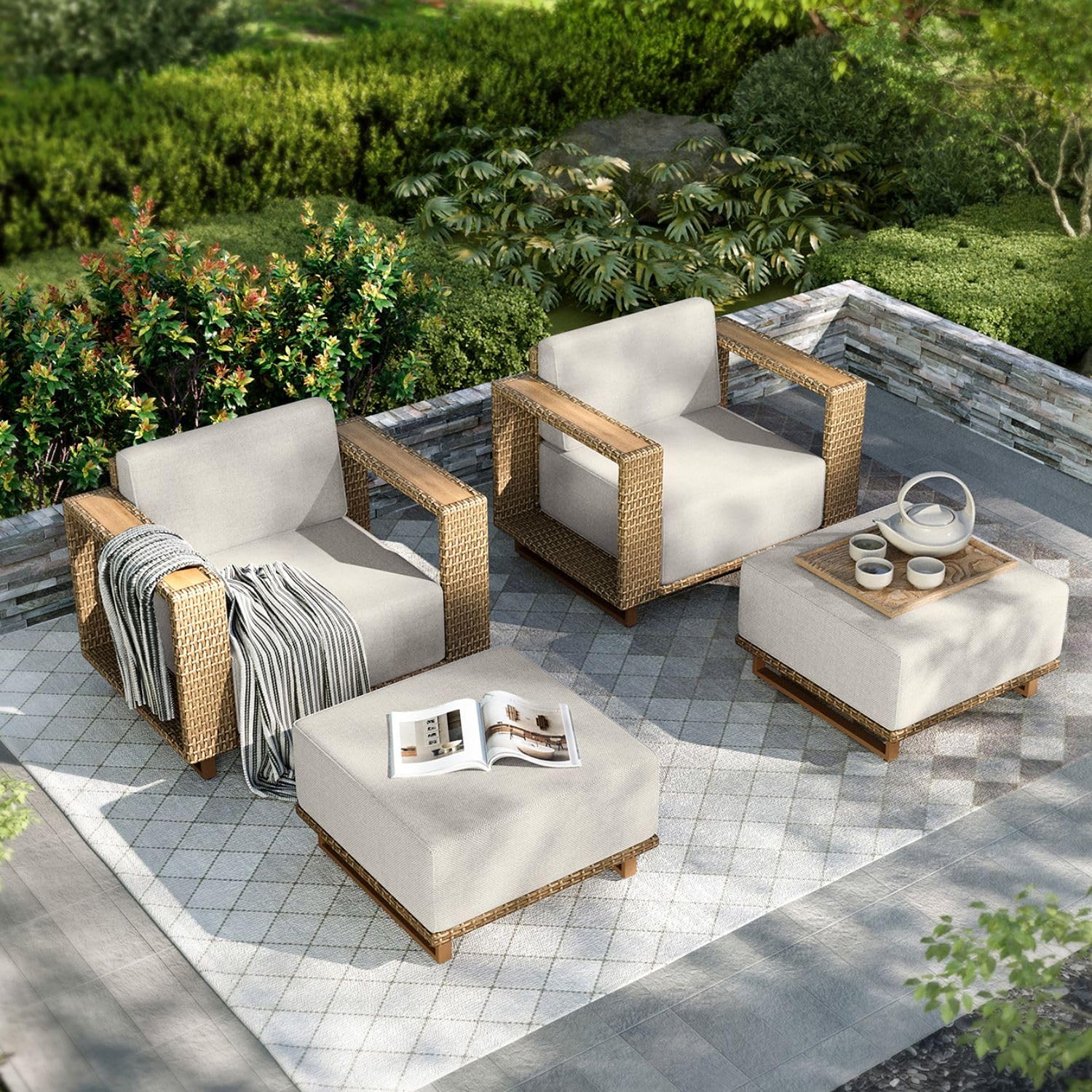 HERA'S HOUSE 4-Piece Patio Furniture Set with 10" Thick Cushions