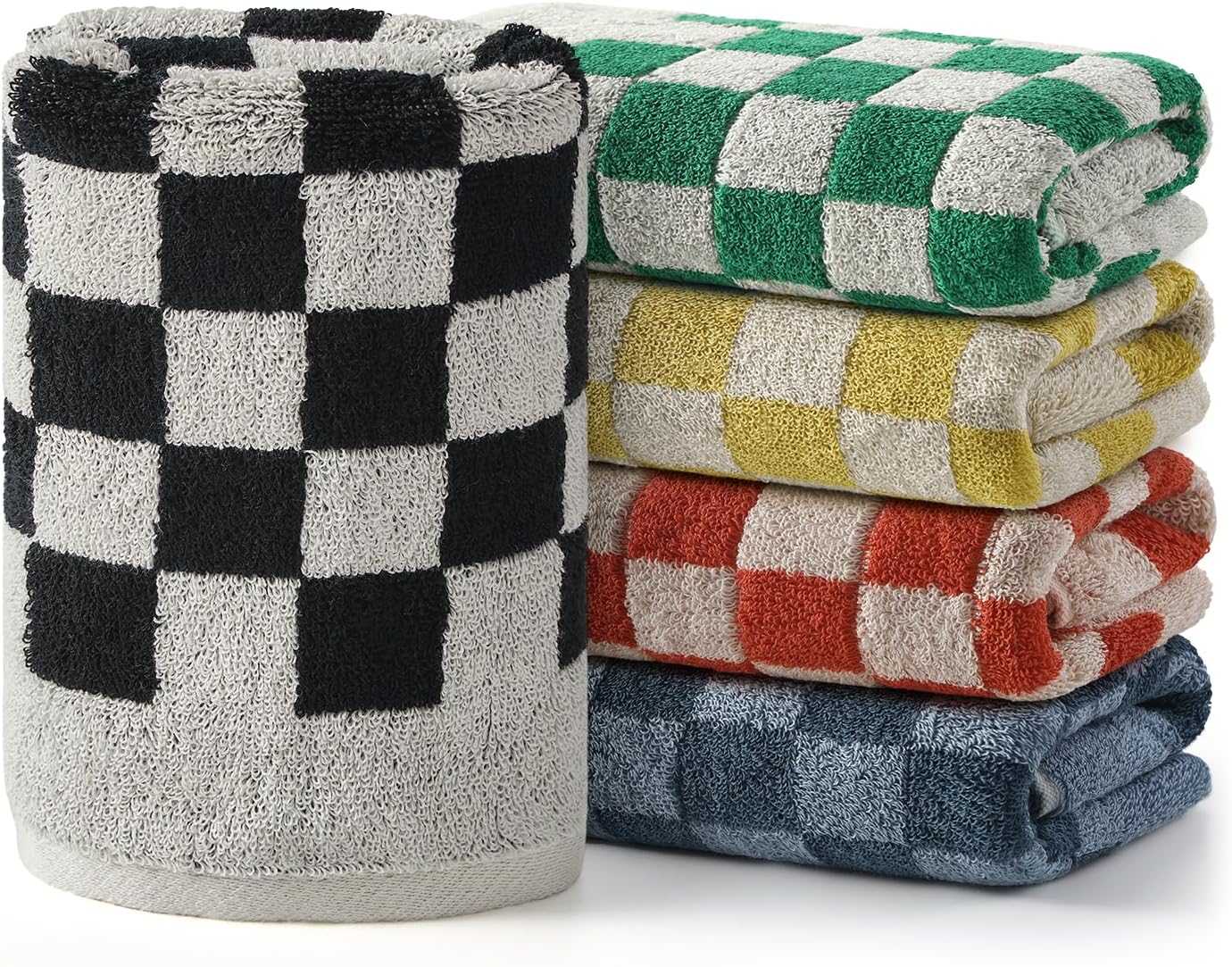 REDKISS 5 Pack Checkered Hand Towel Set - Decorative Hand Towels for Bathroom, 100% Cotton Towel Soft Absorbent, Retro Decorative Bathroom Towel for Kitchen, Gym, and Spa Multicolor