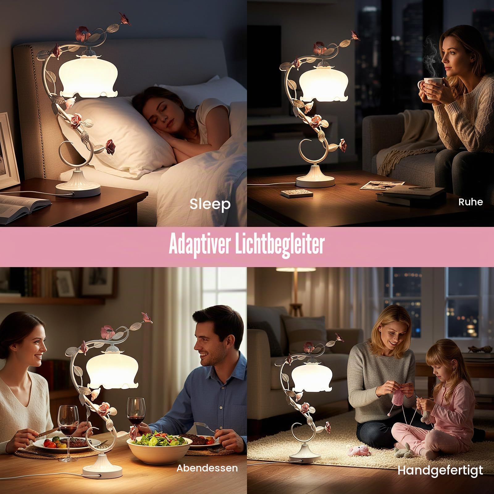 LED Nachttischlampe Rose Nachtlicht Büro Wohnkultur Leuchte LED Tischlampe Nachtlicht Romantisch Schöne Rose Lampenschirm Nachttischlampe
