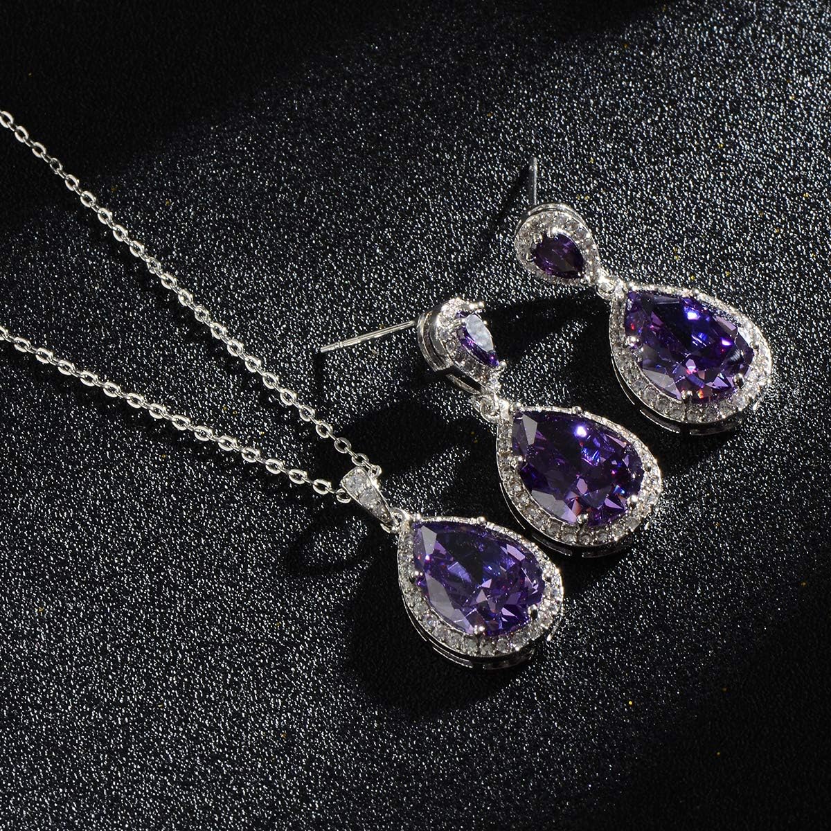 Bridal Jewelry Set for Wedding - 18k Plated Teardrop CZ Crystal Cubic Zirconia Rhinestone Necklace Earrings Set for Bride Bridesmaids Mother of Bride Party Prom Birthstone Costume Jewelry - Image 6