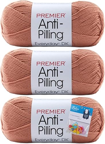 Miniatura 7 de Premier Yarns Everyday DK - Hilo antibolitas, 3.5 onzas, peso ligero #3, paquete de 3 unidades con marcadores de puntada Bella's Crafts (blanco)