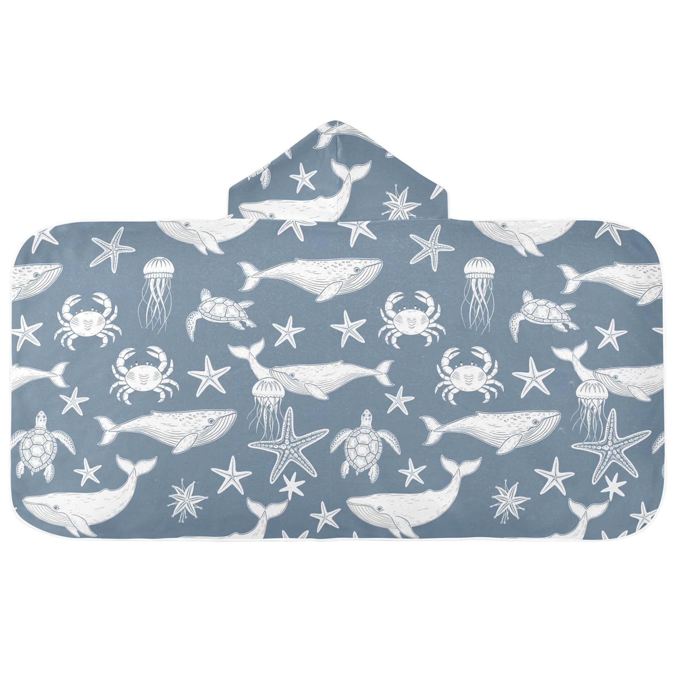 Fuauuyl Whale Crab Starfish Hooded Baby Bath Towel Soft & Breathable Towel for Newborns Infants Toddlers, Nursery Essential