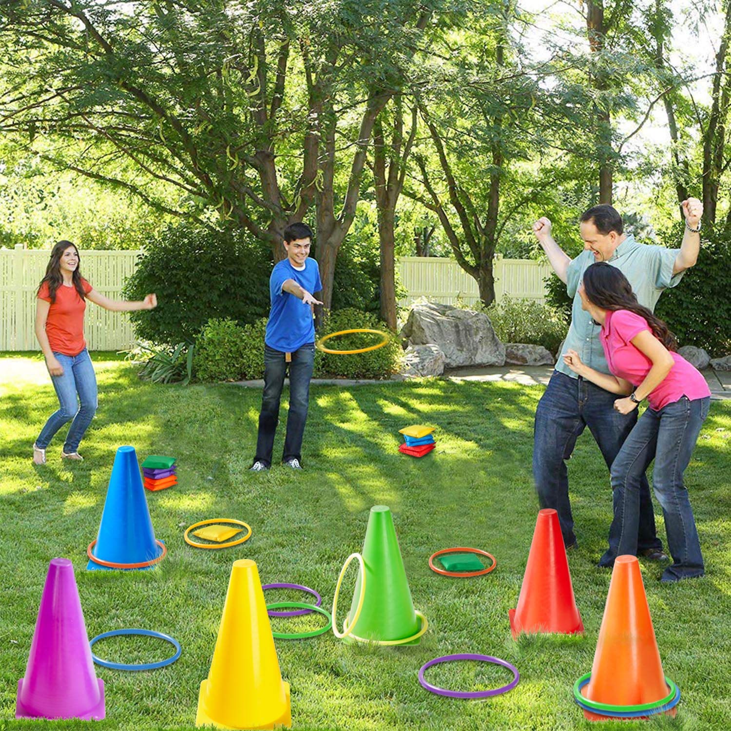 Image secondaire de Paochocky 30 Pcs 3 in 1 Anneaux Toss Jeu Set, Cônes de Circulation, Anneaux Toss Bean Bags À Lancer pour Indoor Family, Outdoor