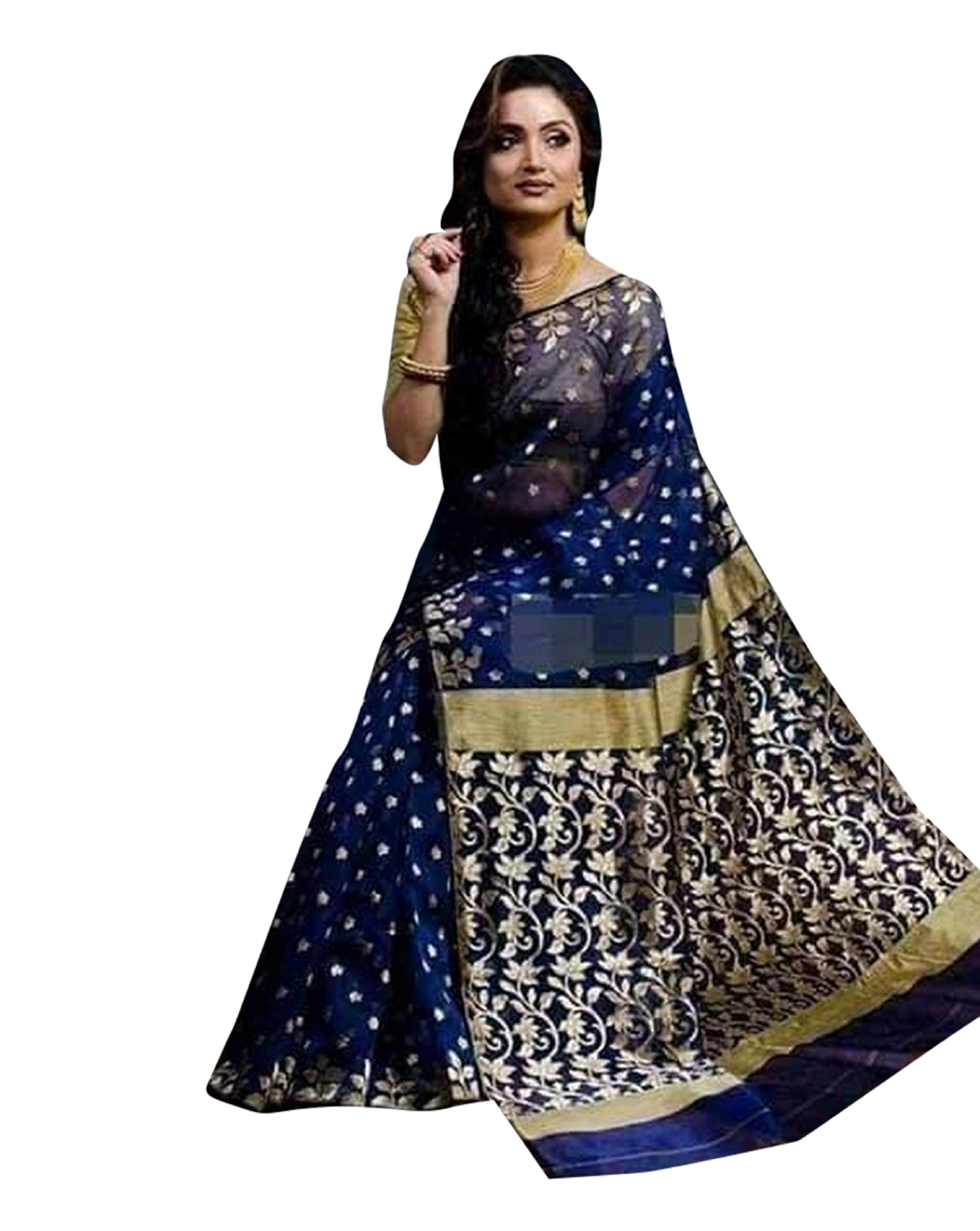 WORLD WOMEN EMPORIUMOriginal Bengali Handloom Soft Moslin Cotton Behula jamdani Self Work Saree Indian Breathable Woven Muslim Zari Sari Women 603