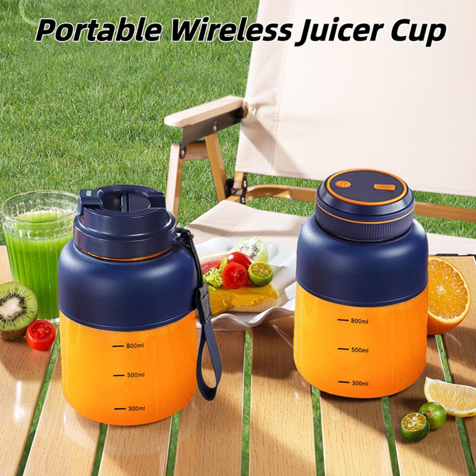 Portable Wireless Juicer Cup, 800ml USB Rechargeable Personal Blender for Smoothies, Shakes & Fresh Fruit Drinks, Travel & Gym Friendly (Blue)