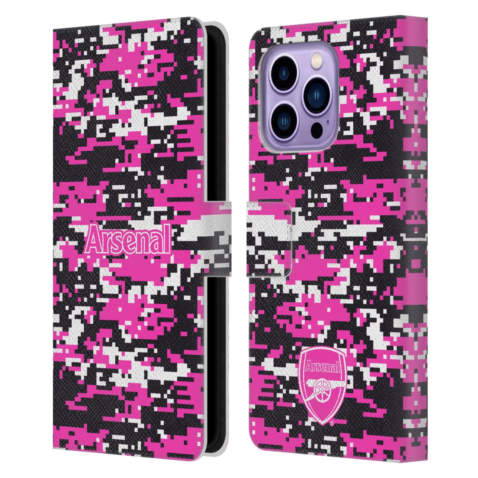 Head Case Designs Officially Licensed Arsenal FC Pink Digital Camouflage Crest Patterns Leather Wallet Case Compatible With Apple iPhone 14 Pro Max