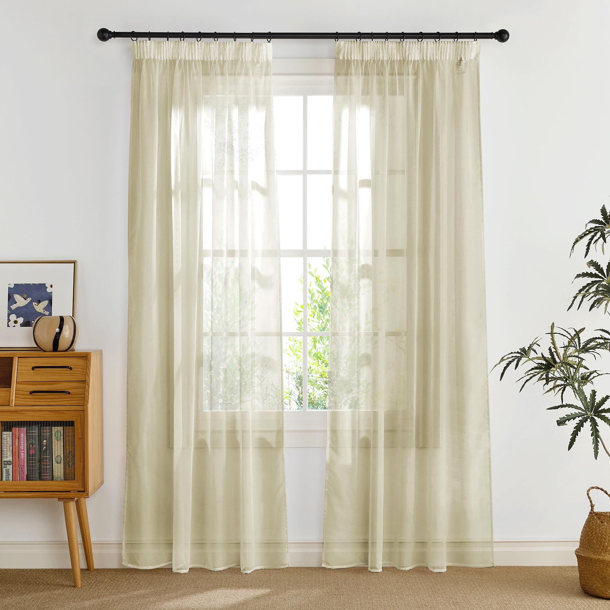PONY DANCE Voile Curtains 72 Drop Pair, Pencil Pleat Window Net Curtains