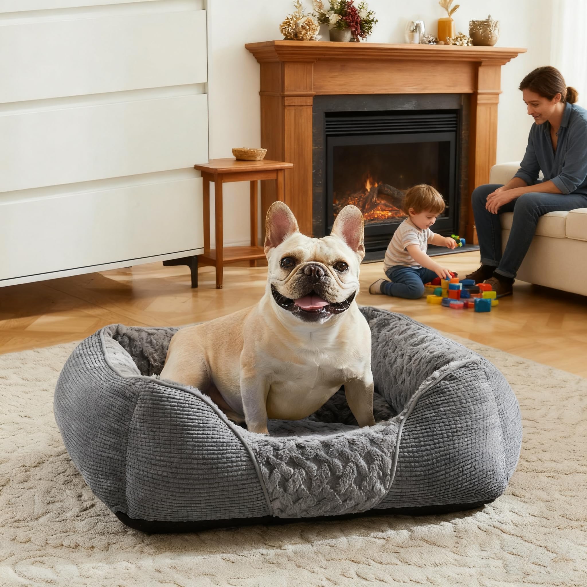 Heymamba Small Dog Beds Puppy Bed with Corduroy Corn-Grain Pet Material